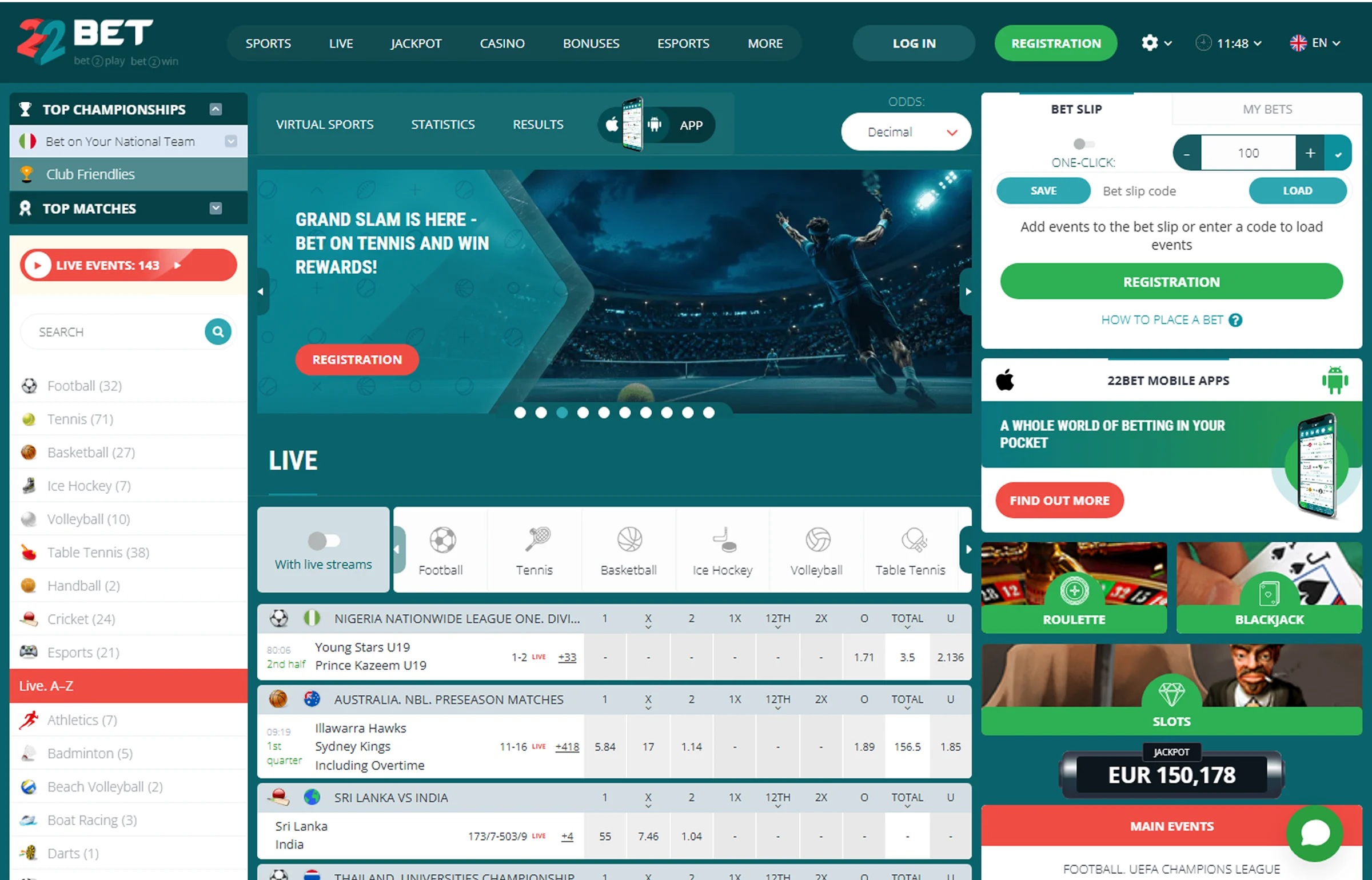22Bet Entertainment platform